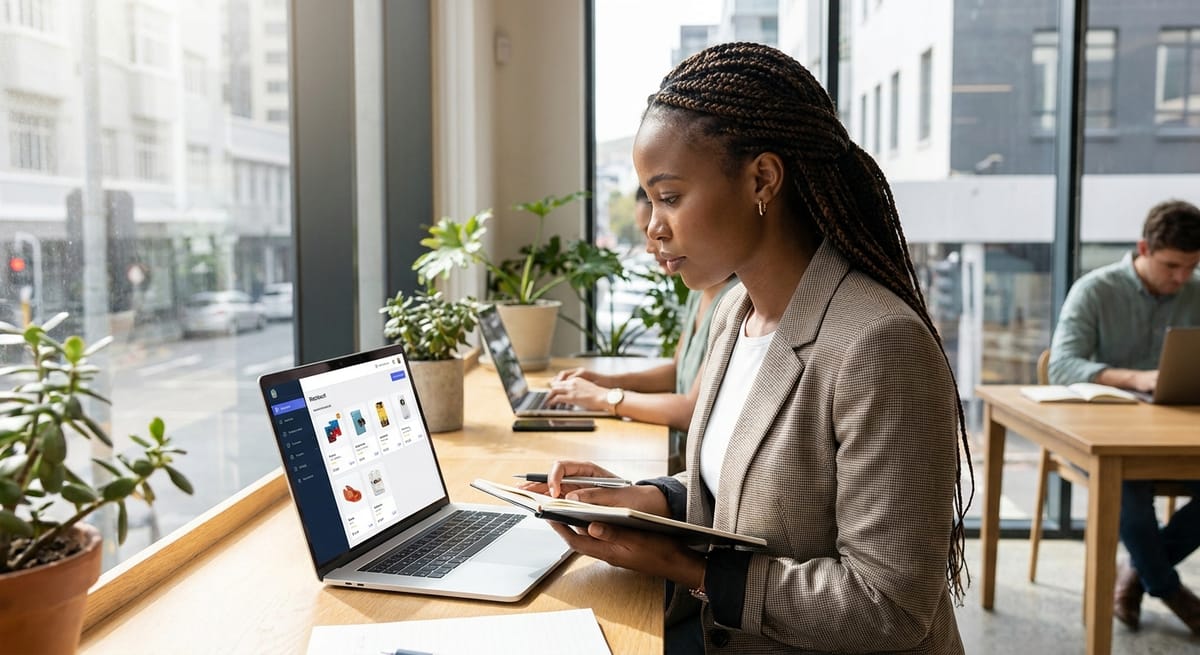 Entrepreneur learning how to start an online store in South Africa on a laptop