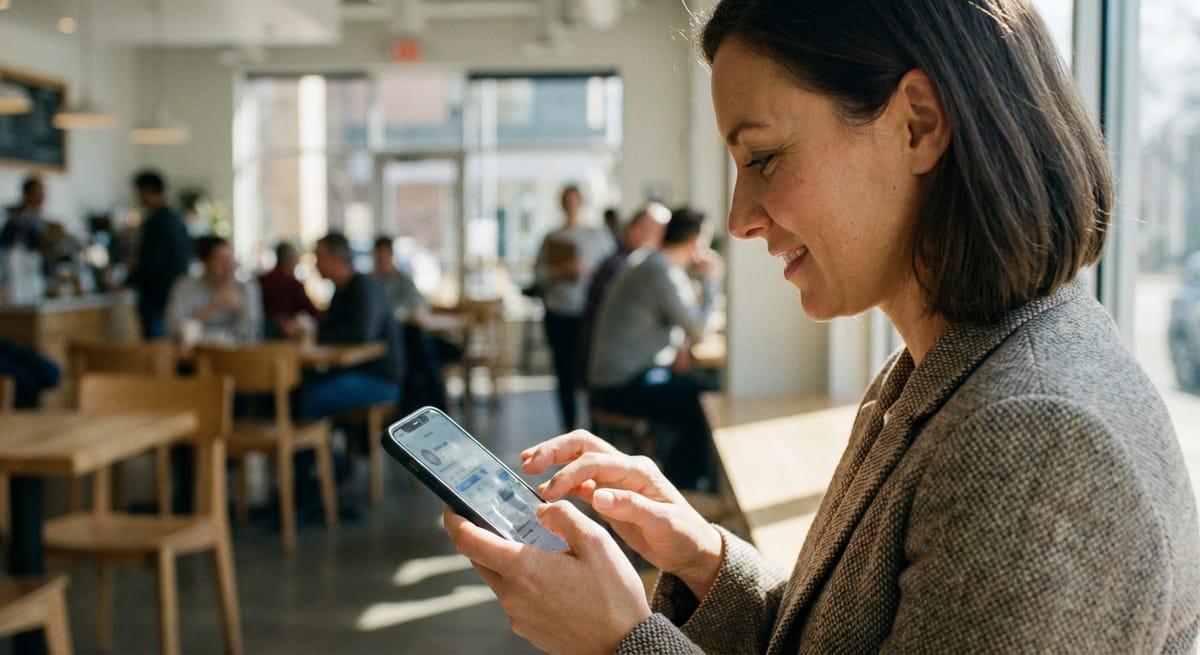 Small business owner replying to customer reviews on a mobile phone