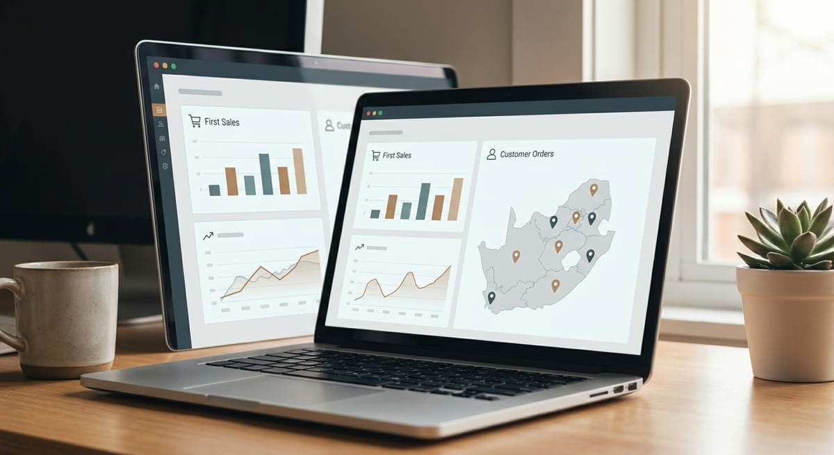 South African online store dashboard showing first sales and customer orders