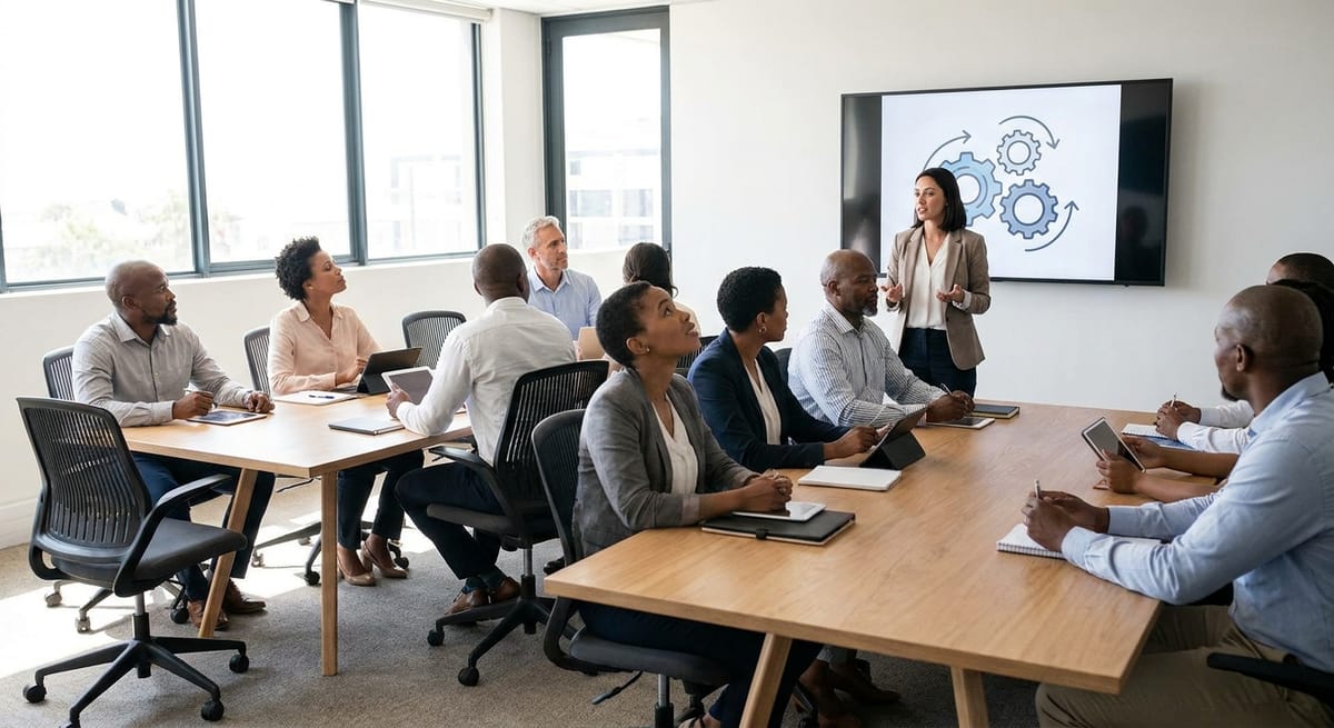 B-BBEE skills development training session with South African employees in a modern classroom