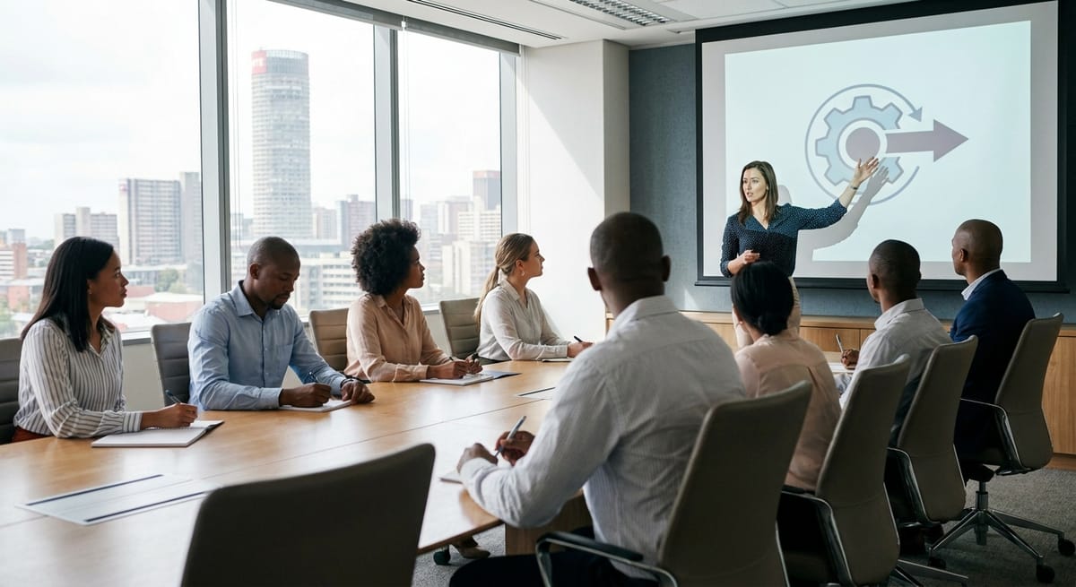 Corporate compliance training South Africa session with employees in a Johannesburg boardroom