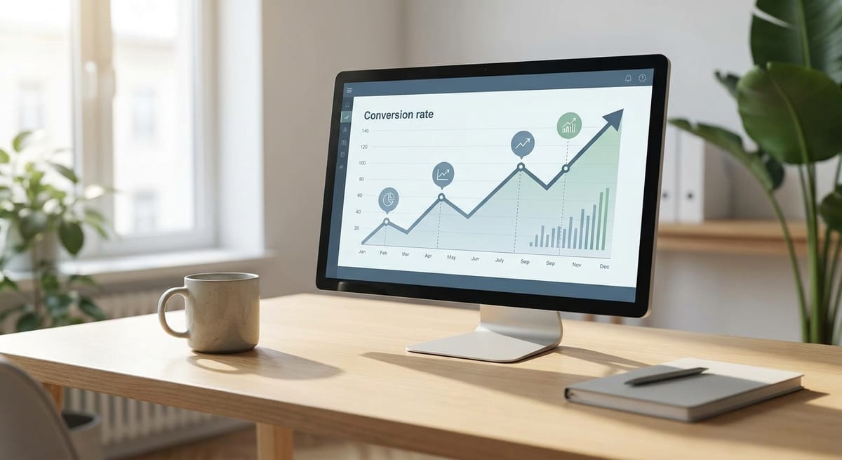 Ecommerce conversion rate optimisation dashboard showing a rising conversion rate
