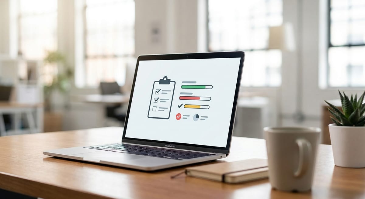 website redesign SEO checklist shown on a laptop during a site migration