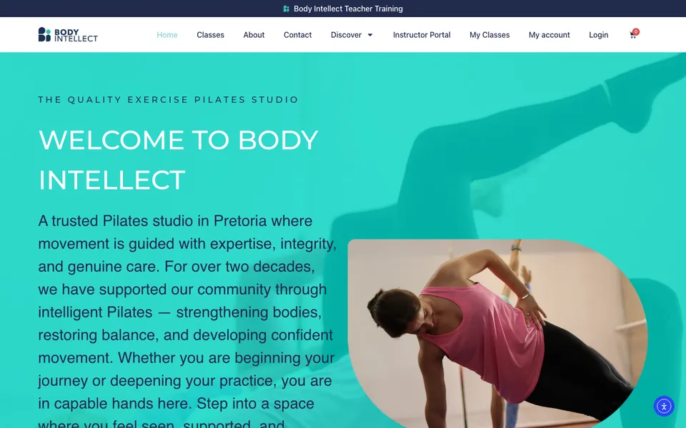 Body Intellect Pilates studio homepage, built by Watts Digital