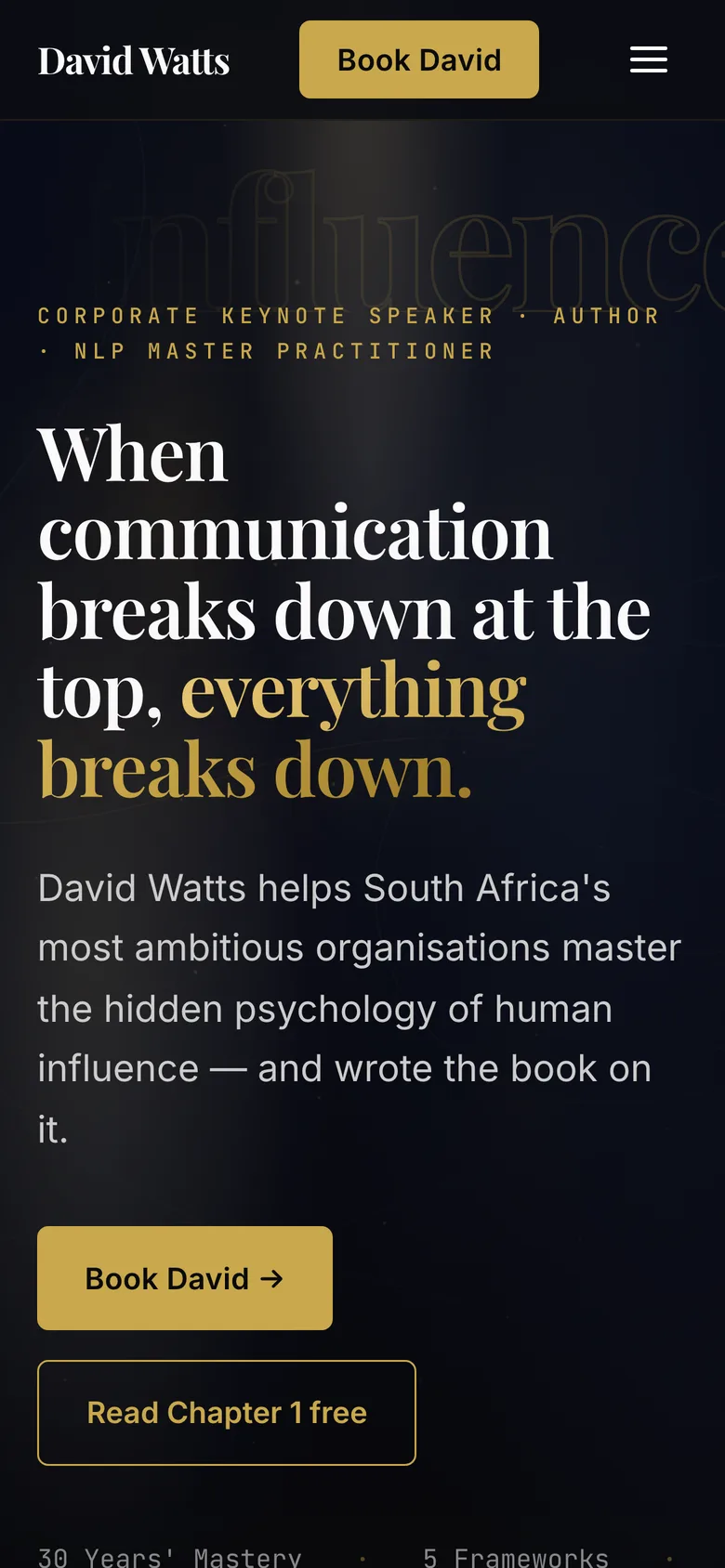 The Cracking The Influence Code home page on a phone